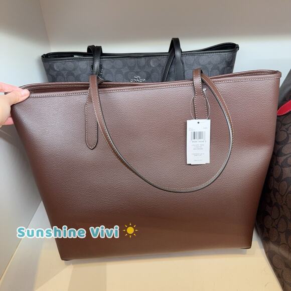 NWT Coach CR111 Leather City Tote Shoulder Bag in Silver /Maple - Picture 3 of 8